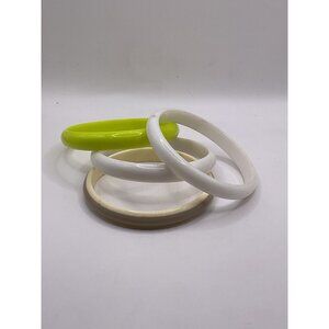 Set Of 4 Bangle Bracelets Mixed Colors White Beige Neon Green Plastic